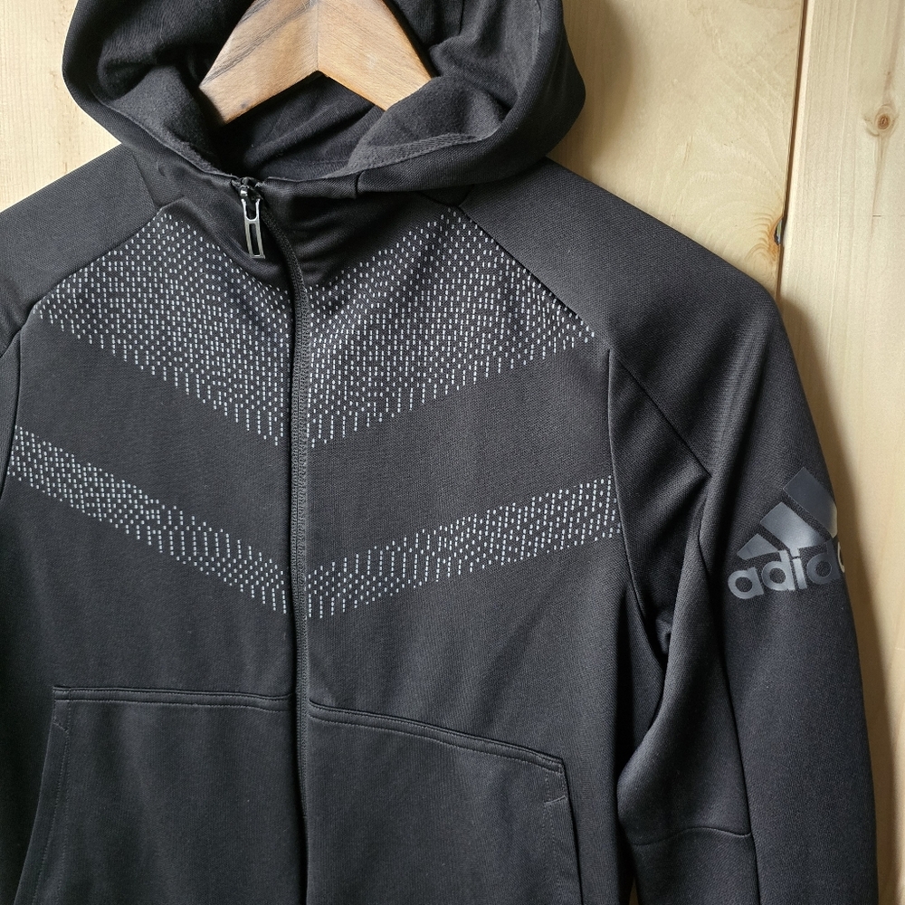 Adidas Zip Up Hooded Jacket Sweater Black Womens Small - Picture 3 of 8